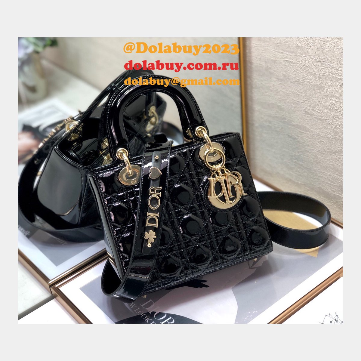 Best DIOR LADY MY ABC Wholesale PATENT LEATHER HANDBAG 20cm