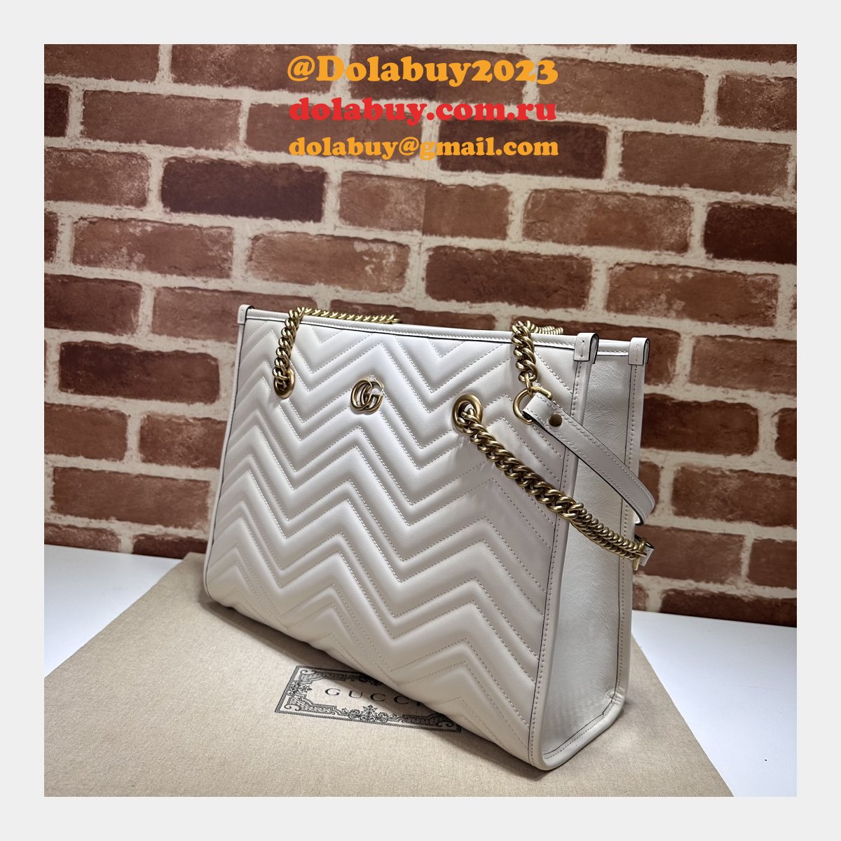 tote gg marmont white/black 779724 G*u*i replica bag