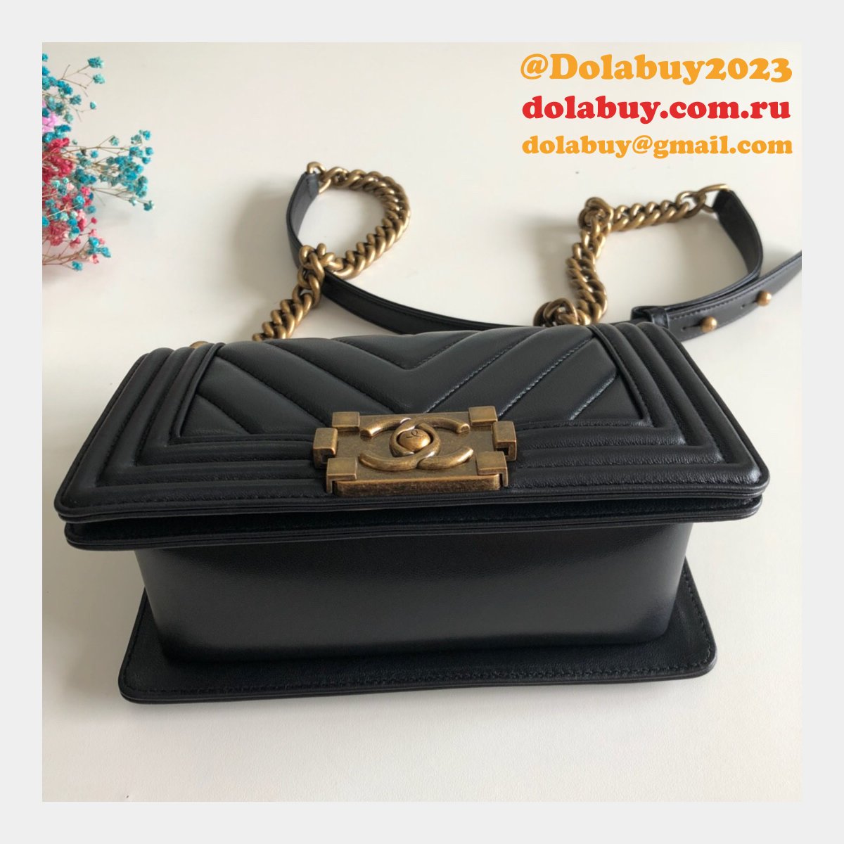 Luxury CC V Le Boy Replica 7 Star Black Bags lambskin 20cm