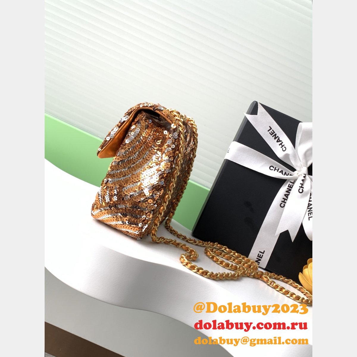 Inspired Best AS4561 Cruise 2024/25 Flap Sequins Gold-Tone Bag