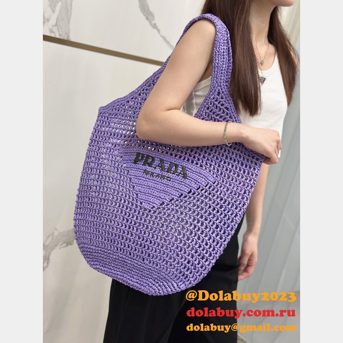 Duplicate prada raffia woven tote bag large 1BG424