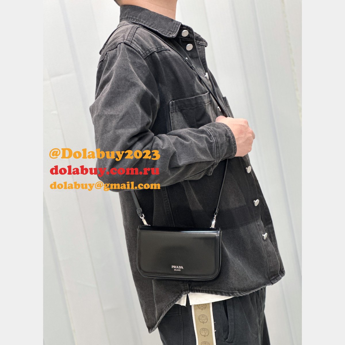 Black Brushed Shoulder Strap Prada 2VD061 Replica Designer Bag