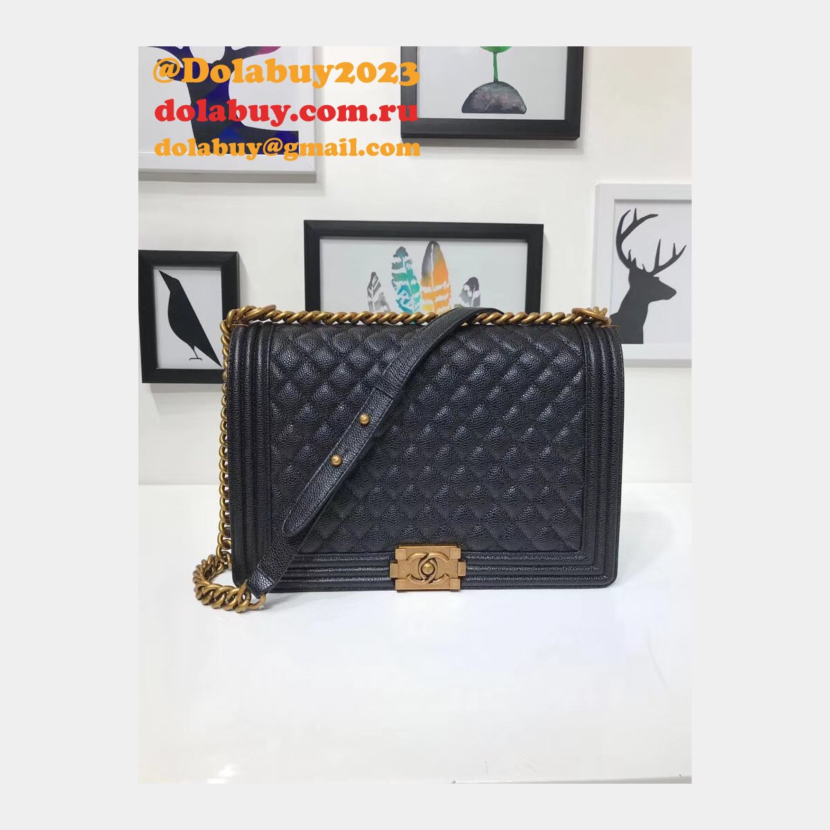 AAA+ Le Boy large Best Black Bags Caviar 30cm