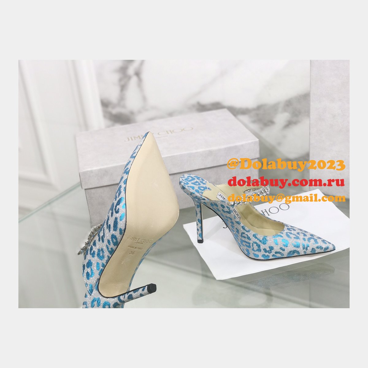 Animal Print Glitter Accents Mules Jimmy Choo Knockoff Shoes