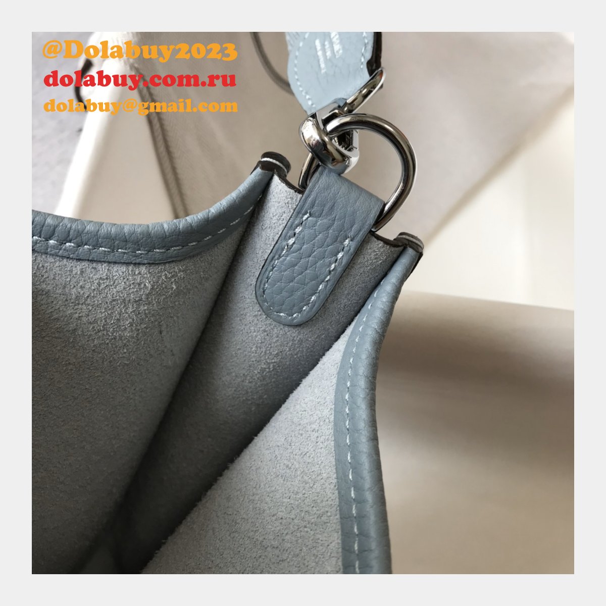 Hermes Replica Evelyne Mini TPM Taurillon Clemence blue lin