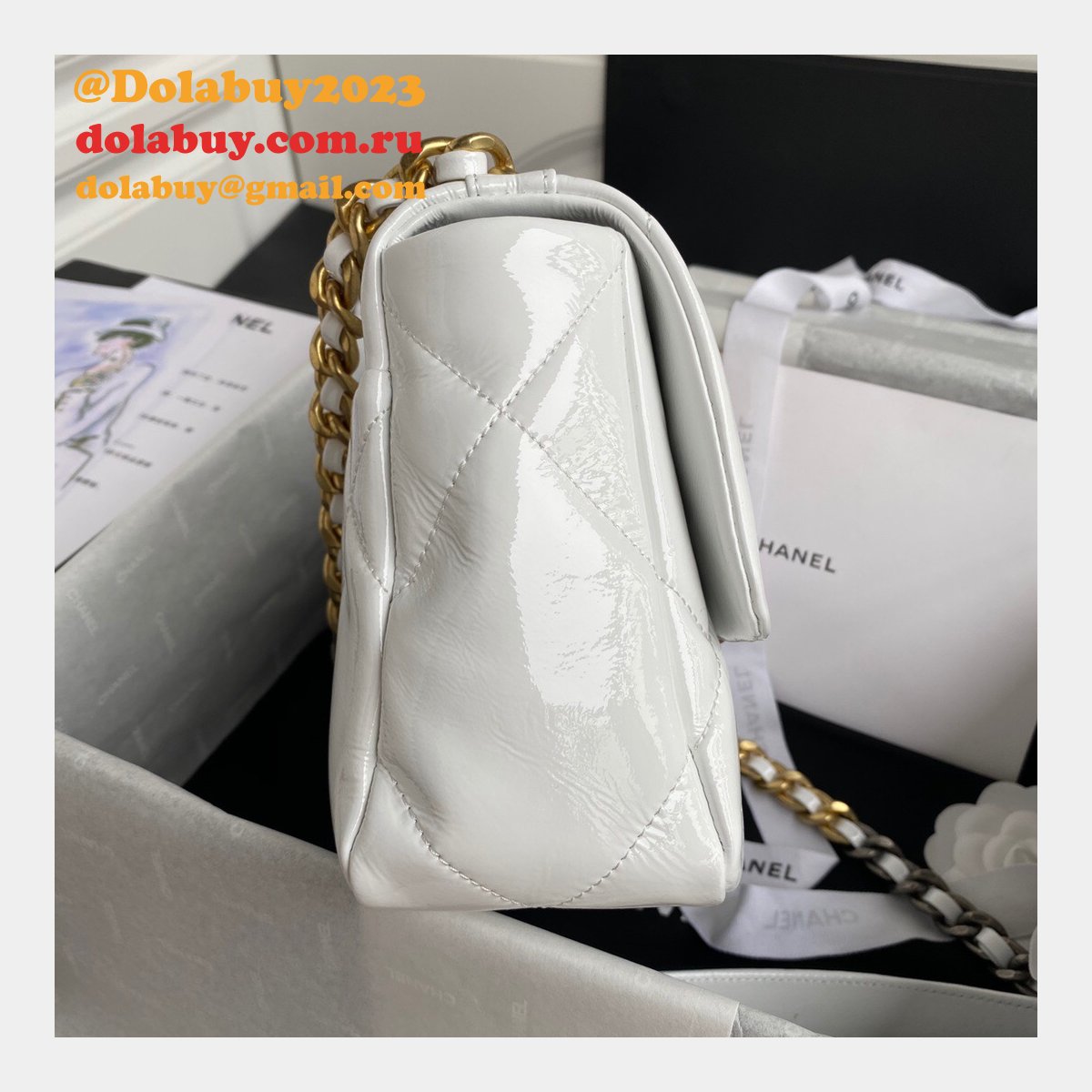CC Replica 26CM Goatskin Gold-Tone Silver-Tone & Ruthenium