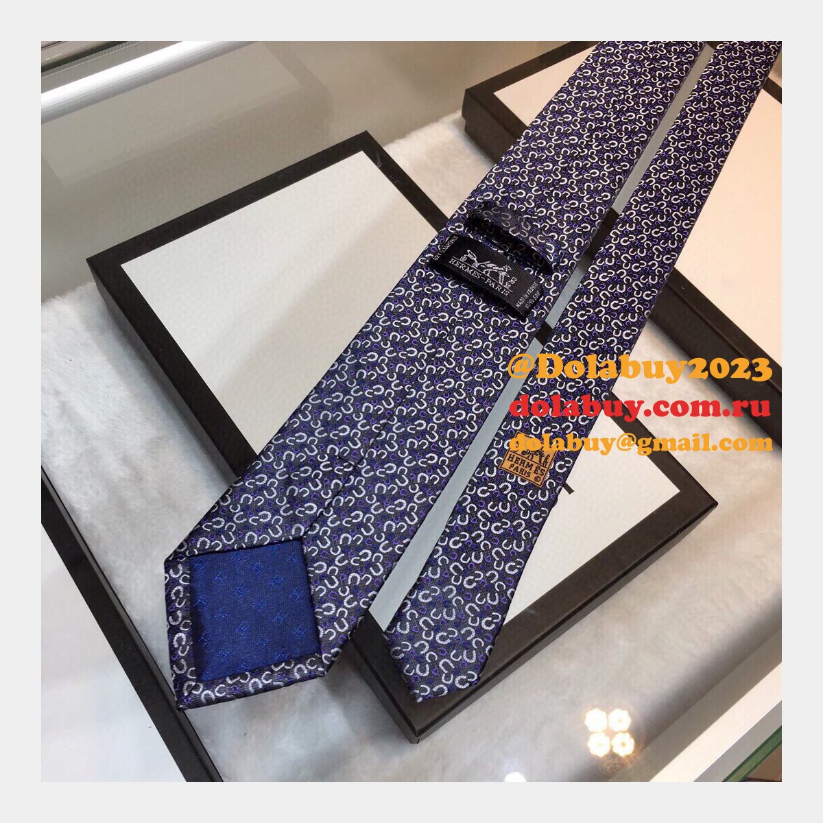 Hermes Replica Mens Silk Tie Geometric Pattern