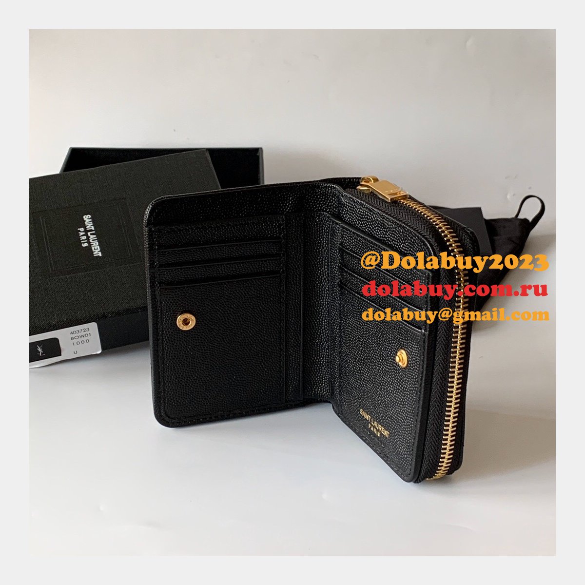 AAA+ Saint Laurent monogram compact zip around wallet black