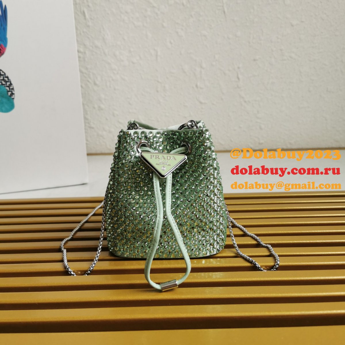 Designer Prada Replicas 1NR016 Crystal Embellished Satin Mini-pouch Bag