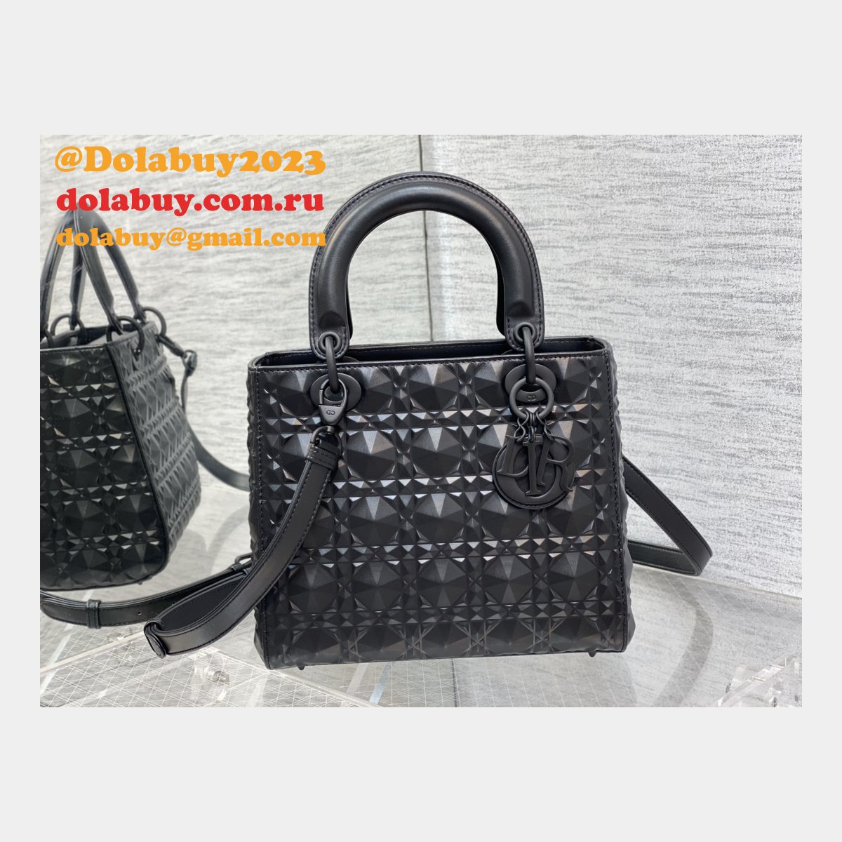 Christian Lady Dior 24cm AAA+ Replica Top Quality Black Bag