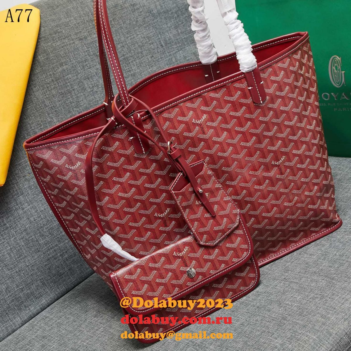 High Quality Goyard Classic Chevron St. Louis PM Totes Winer-Red Bags