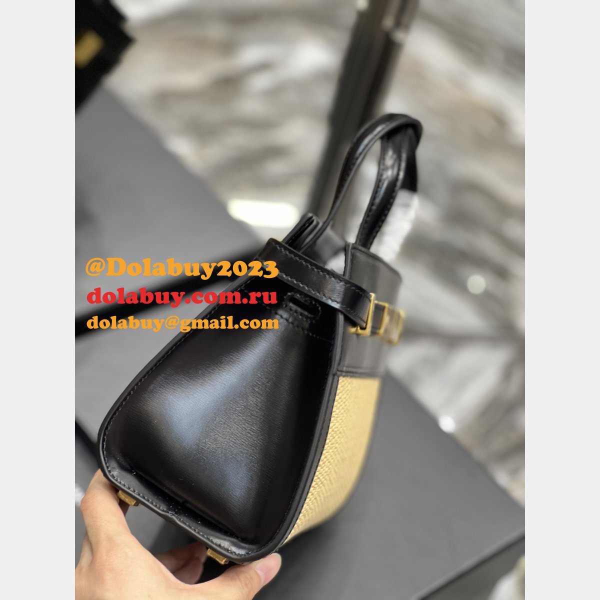 Replica YSL Saint Laurent Nano Manhattan Top Handle Brown/Black Bag