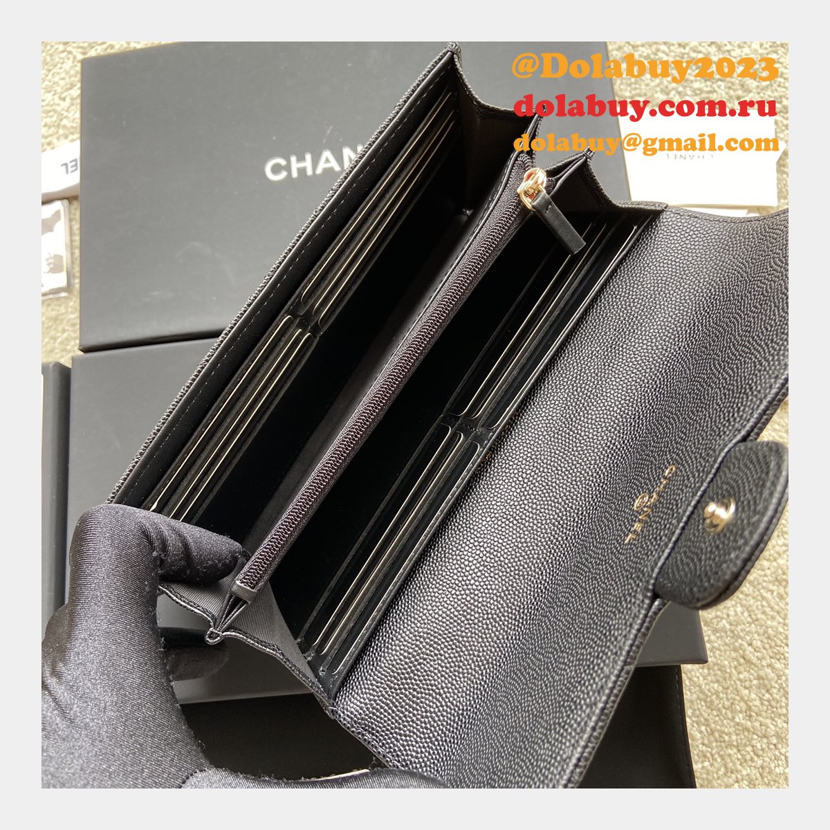 Best CC Leather Chevron Flap Long Wallet A80758