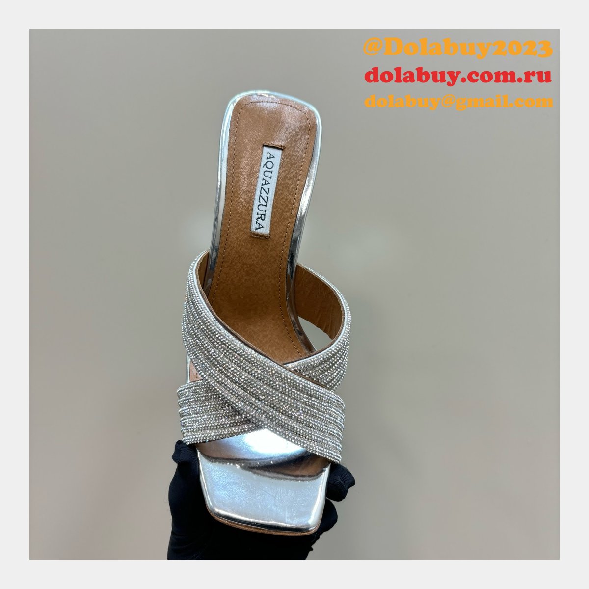 Wholesale AQUAZZURA 1:1 Mirror Rhinestone High-heeled Sandals