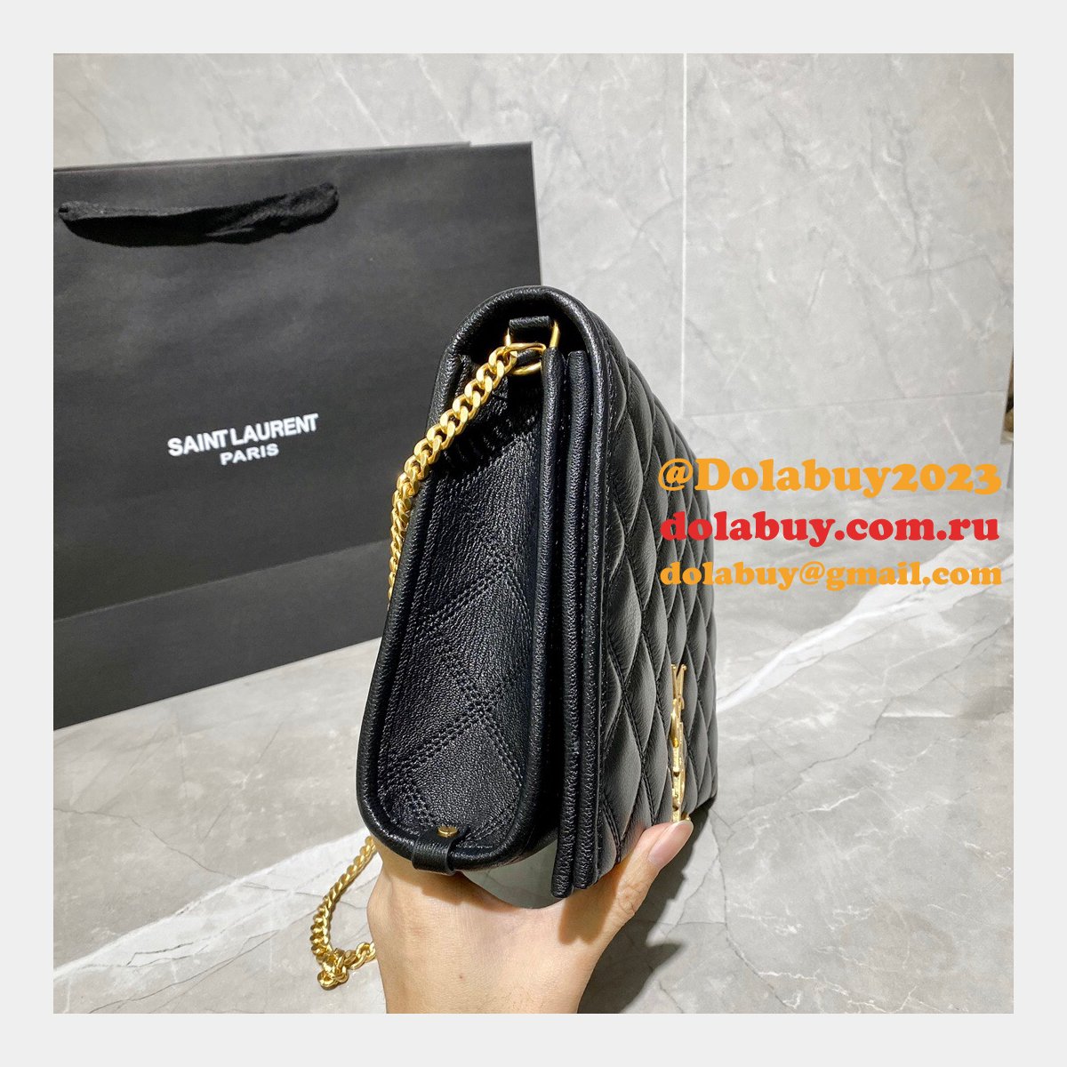 Replicas Saint Laurent Becky Large chain bag in quilted lambskin