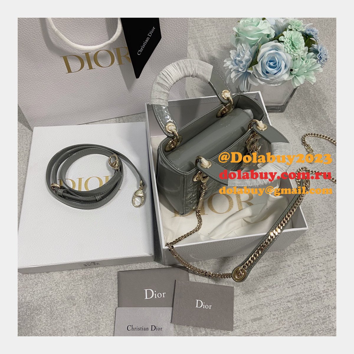 High Quality Christian Dior Lady patent leather 17CM Bag mini