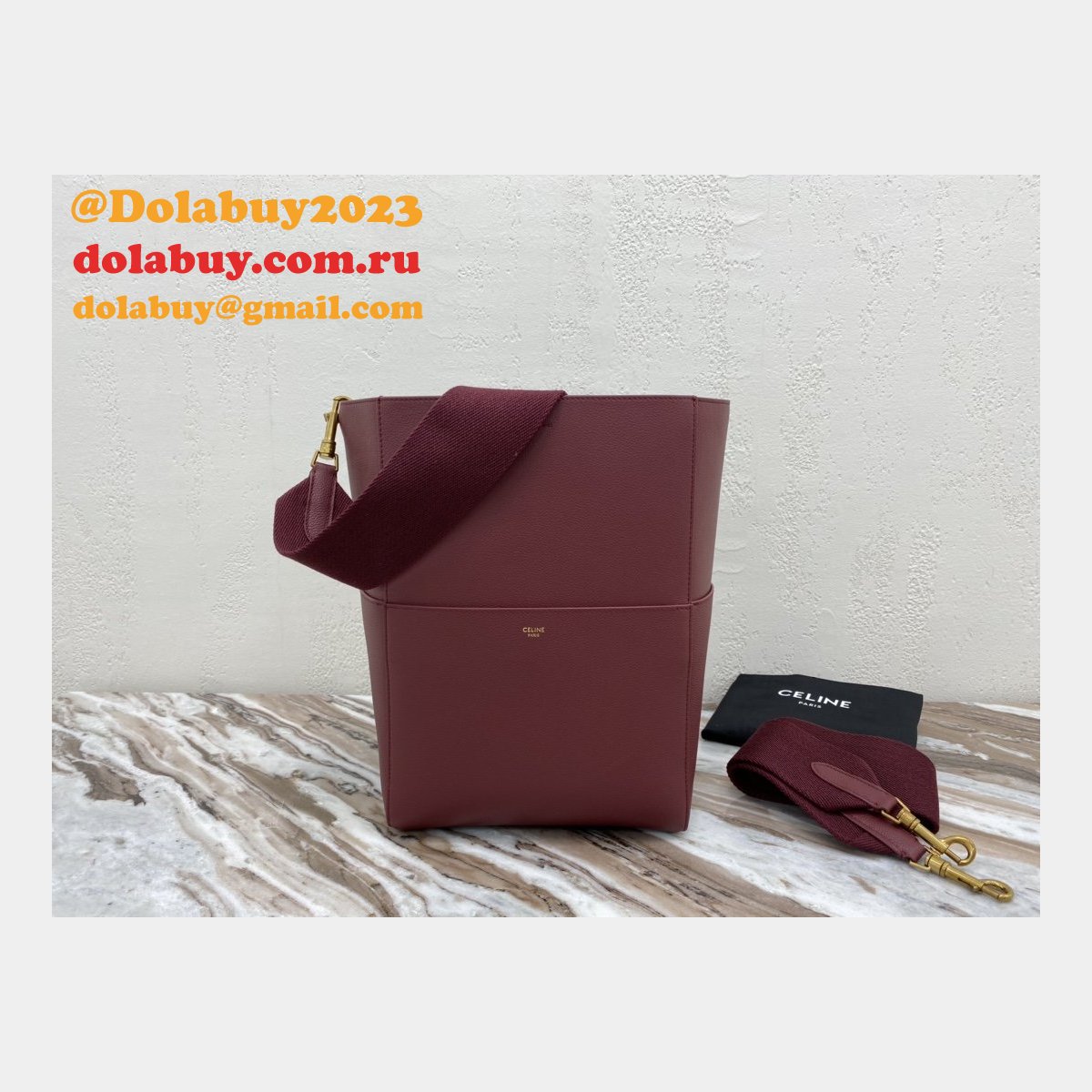 Women''s Sangle bucket Replica Celine bag Wine red grained calfskin