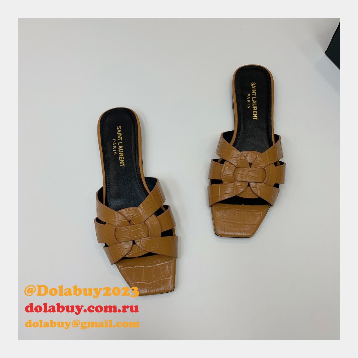 Tribute Mules Vegetable-Tanned Leather Saint Laurent Copy Shoes