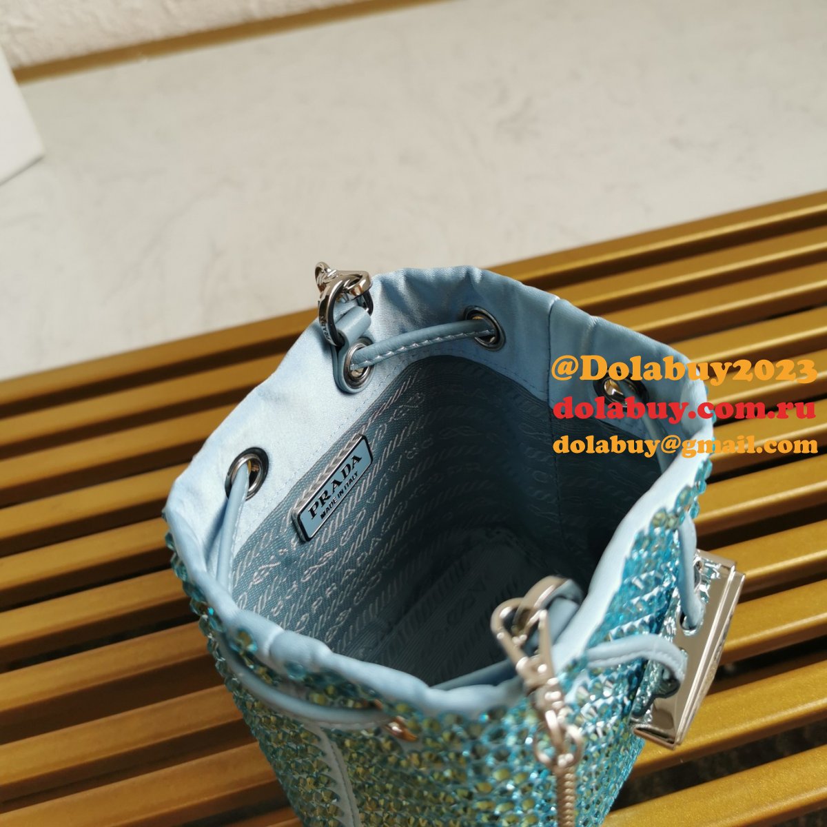 Designer Prada Replicas 1NR016 Crystal Embellished Satin Mini-pouch Bag