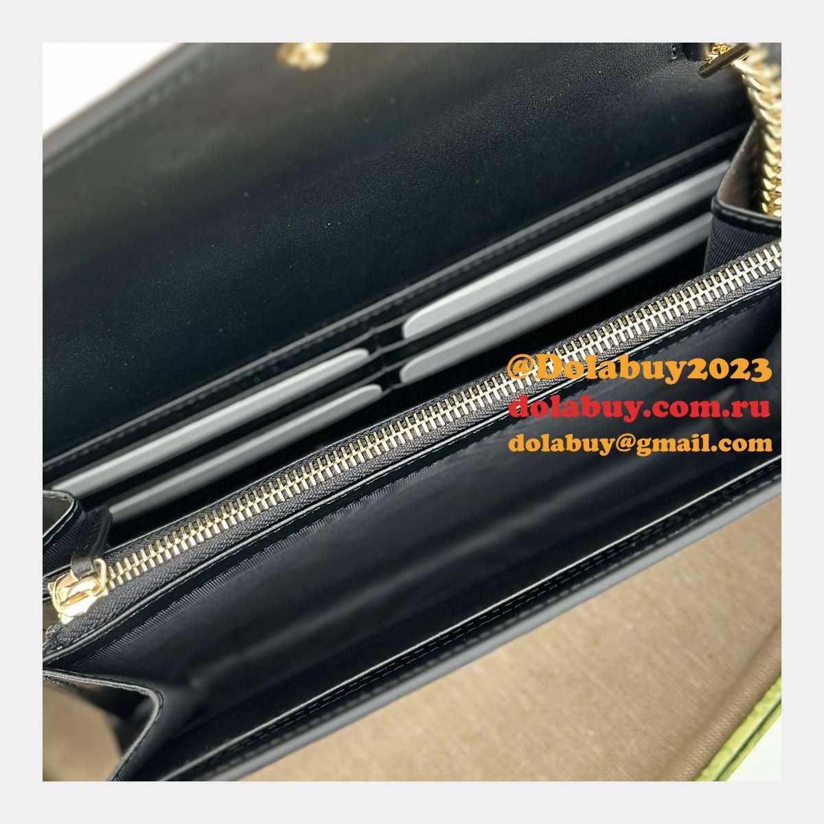 G*u*i copy gg leather chain wallet 1:1 mirror 781555 bag