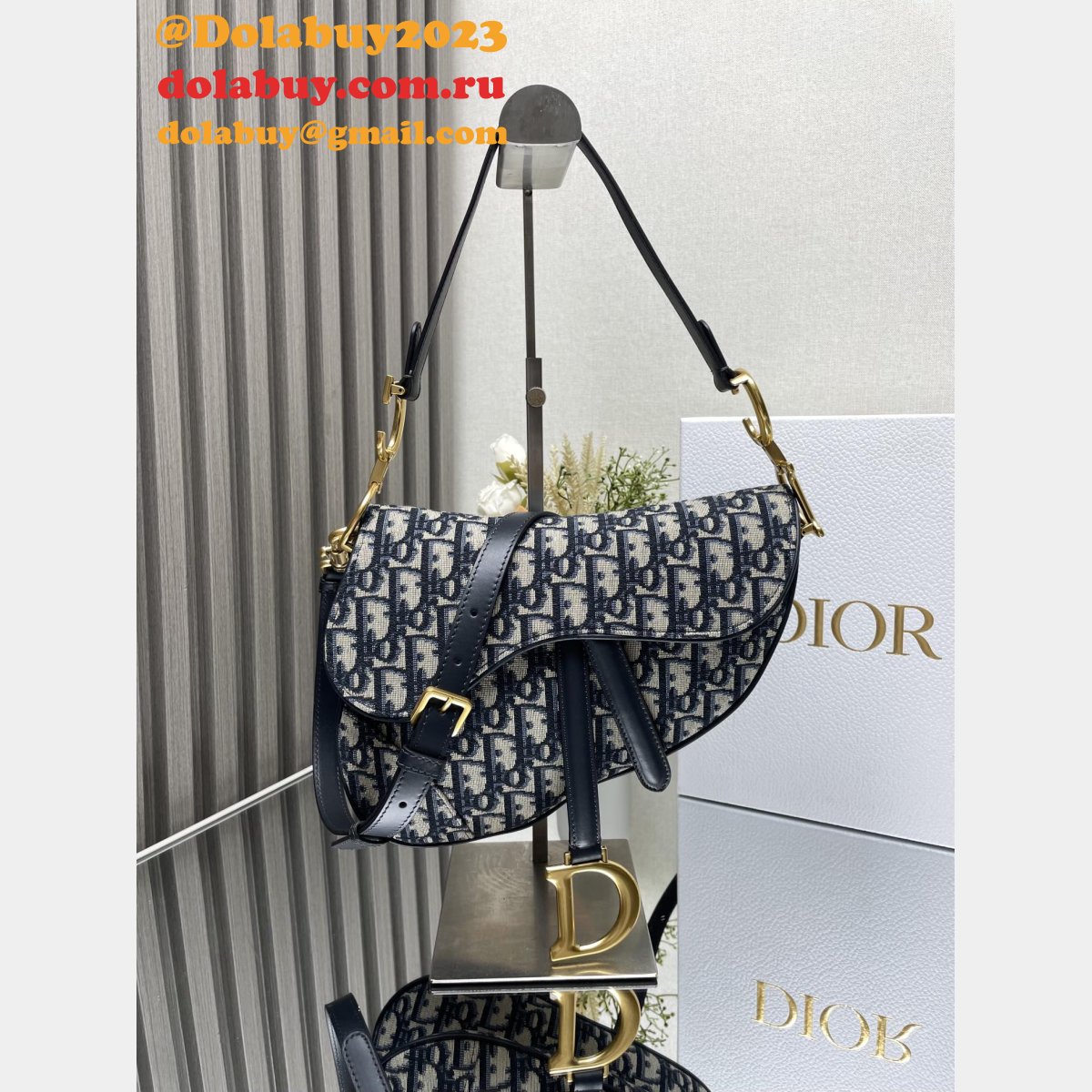Our Christian Dior Designer Copy Saddle 19.5/25.5Cm Navy Bags