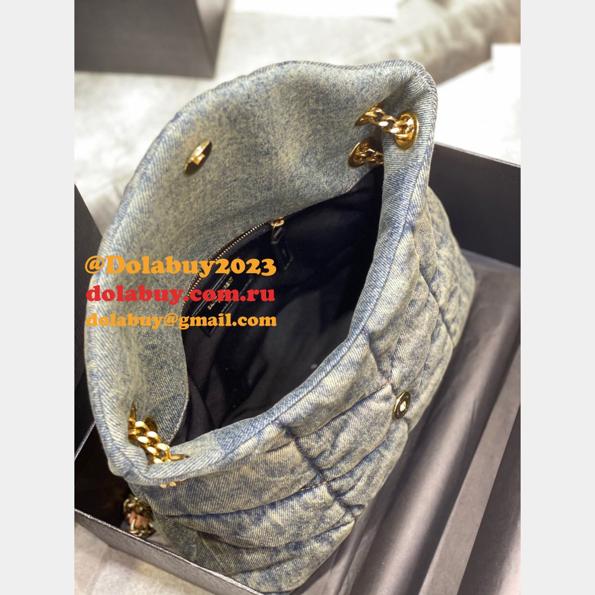 Saint Laurent Cheap Toy Loulou Puffer Matelassé Denim Bag