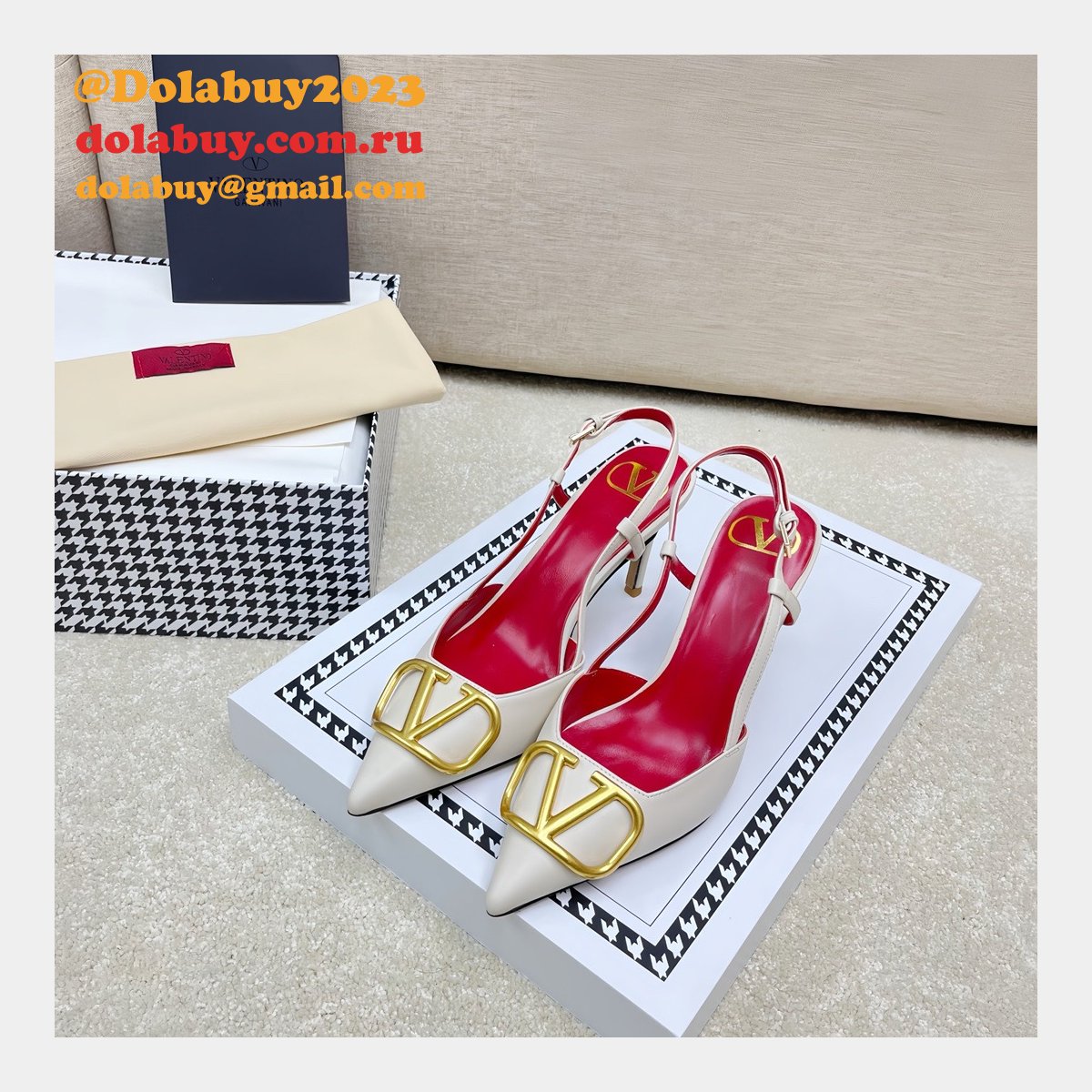 Valentino 1:1 Mirror Slingback Garavani Vlogo Pumps Fake Shoes