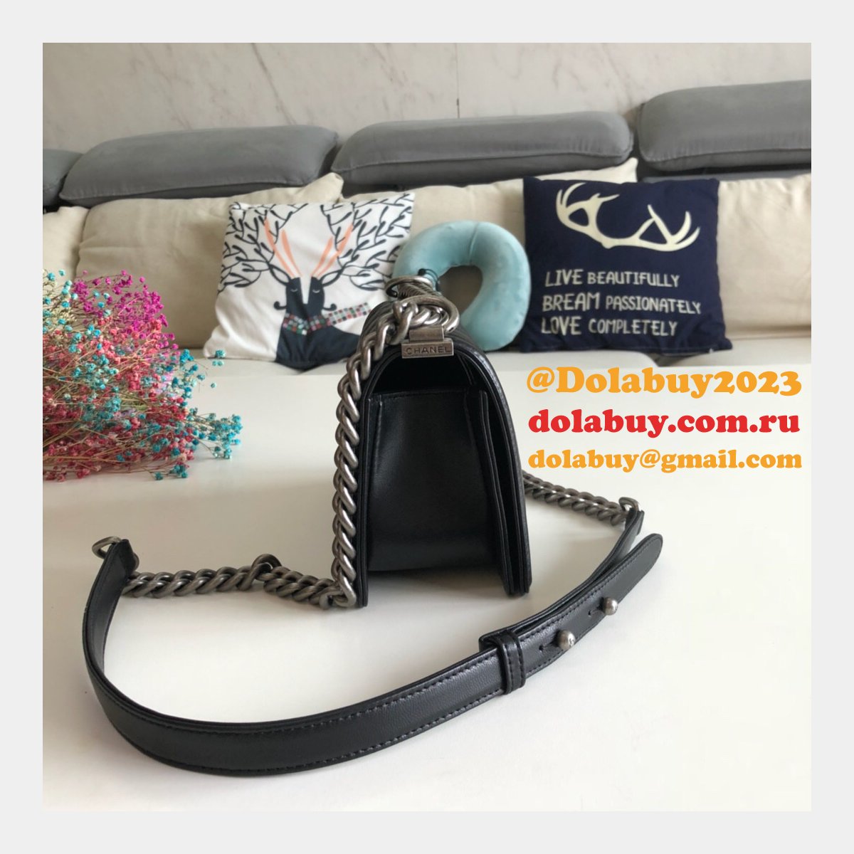 High Quality CC Le Boy Replica Best Black Bags lambksin 20cm