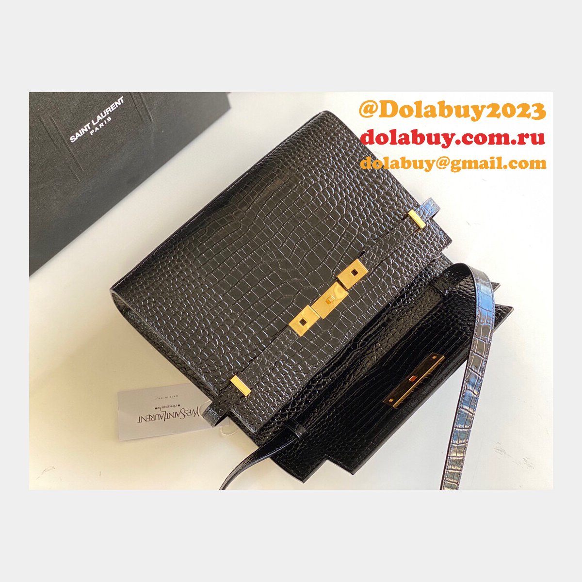 Top Quality Saint Laurent Leather Manhattan Shoulder Bag Golden Black