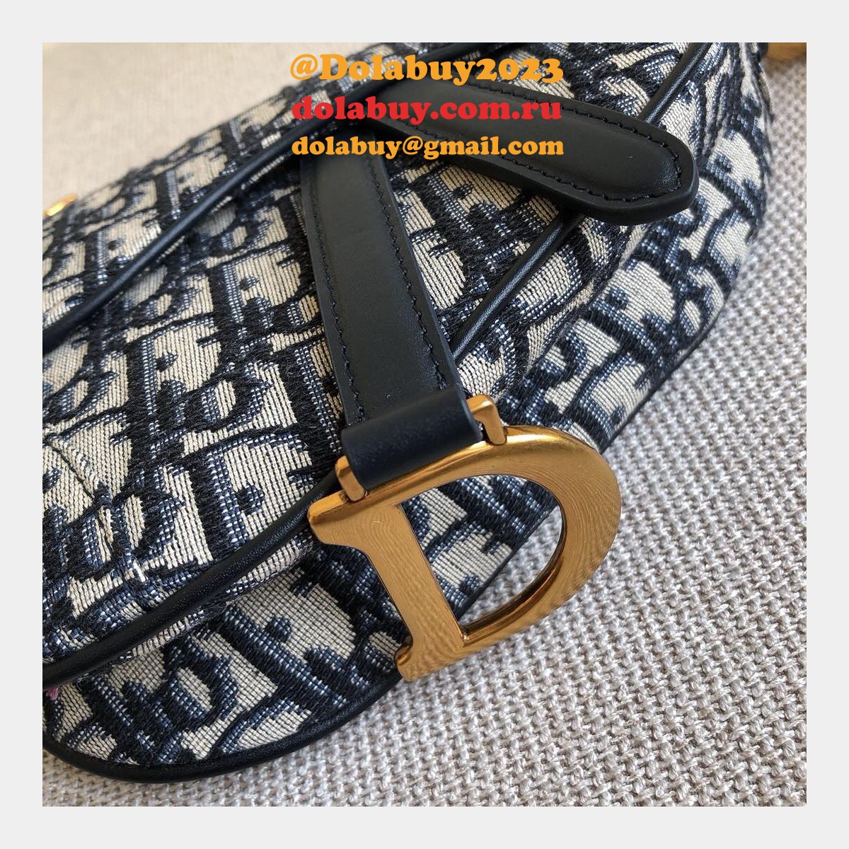 Replica Christian Dior Saddle Bag Grained Blue Oblique Jacquard