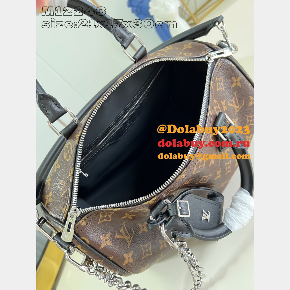 Louis Vuitton Luxury Copy M12243 Speedy Soft 30 Dark Monogram Bag