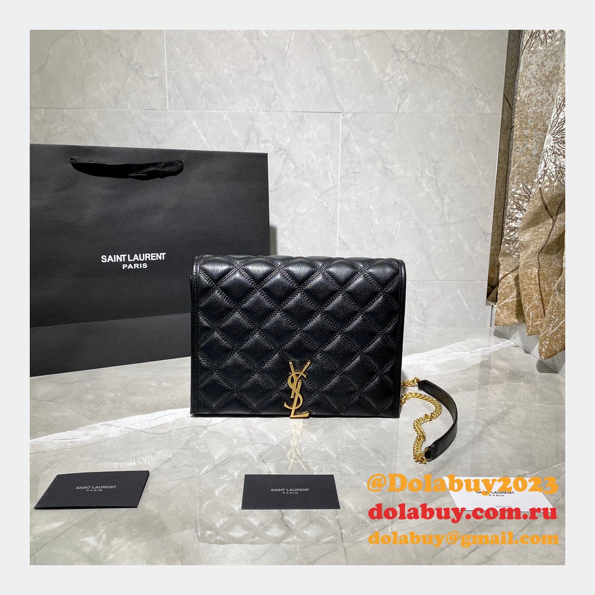 Replicas Saint Laurent Becky Large chain bag in quilted lambskin