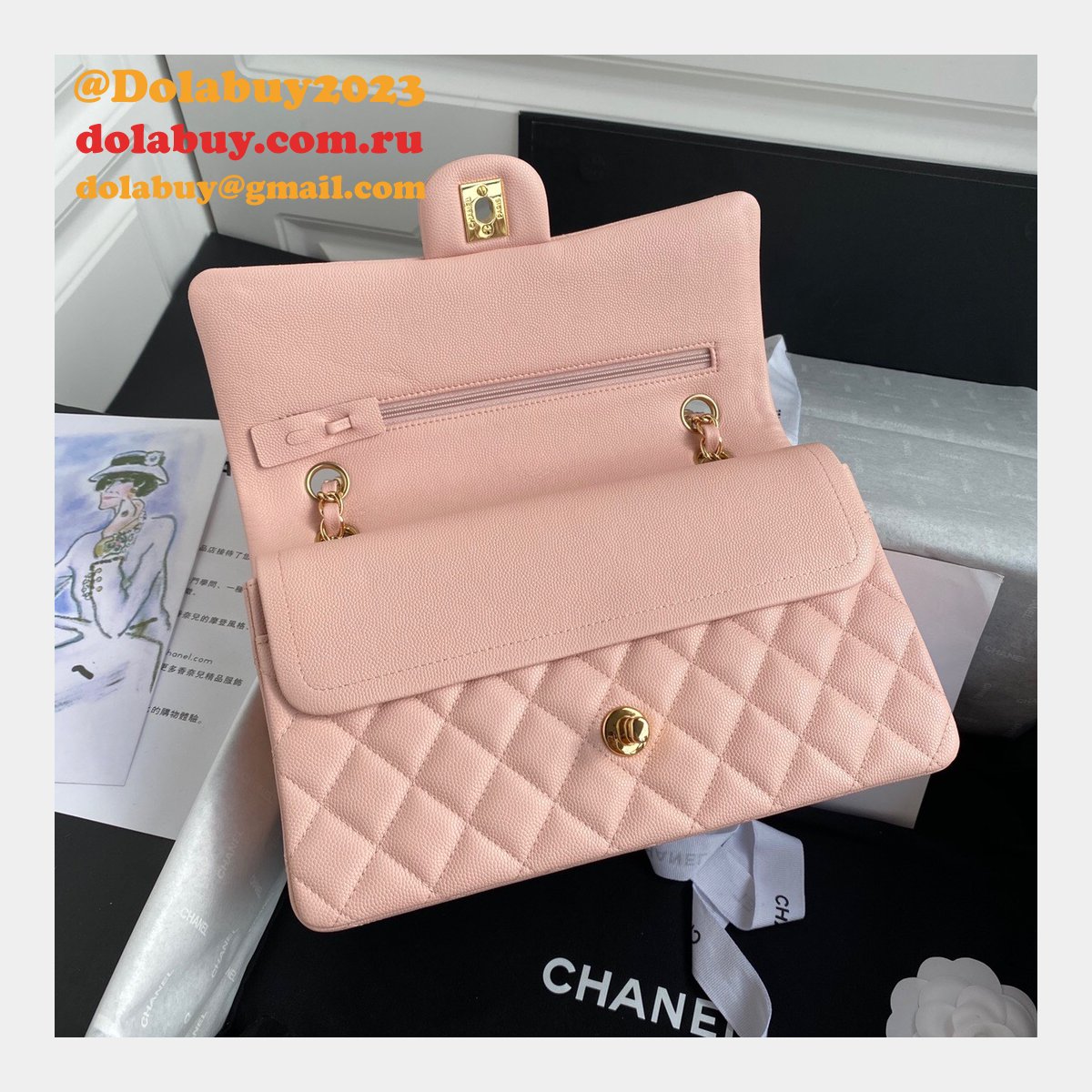 CC Best 25.5CM Classic Flap Bag Caviar Leather A01112 Pink