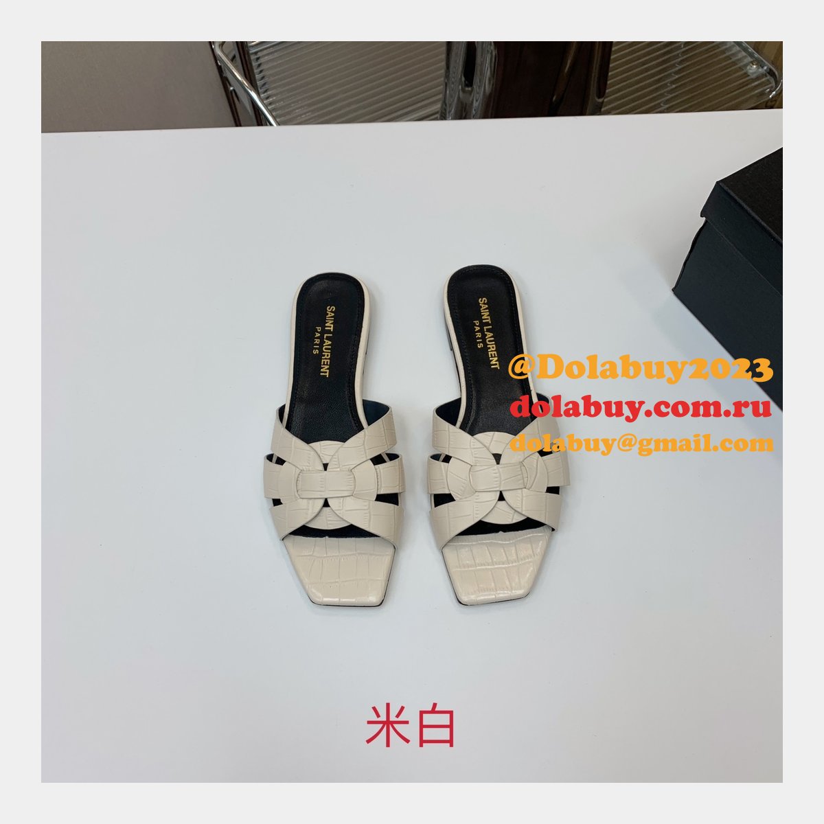 Tribute Mules Vegetable-Tanned Leather Saint Laurent Copy Shoes