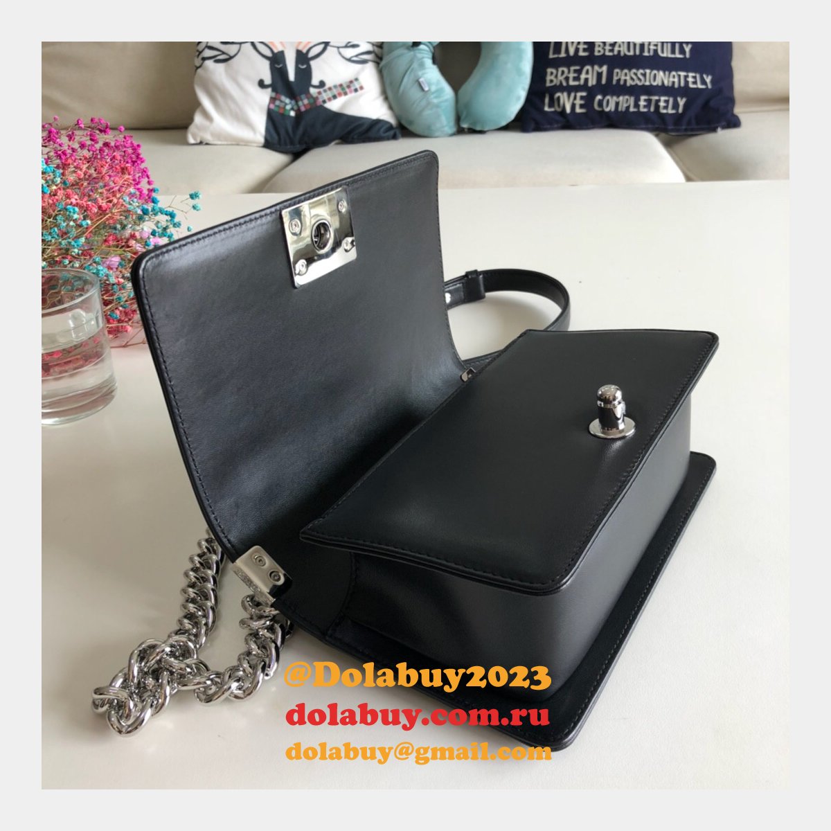 Luxury CC V Le Boy Replica 7 Star Black Bags lambskin 20cm