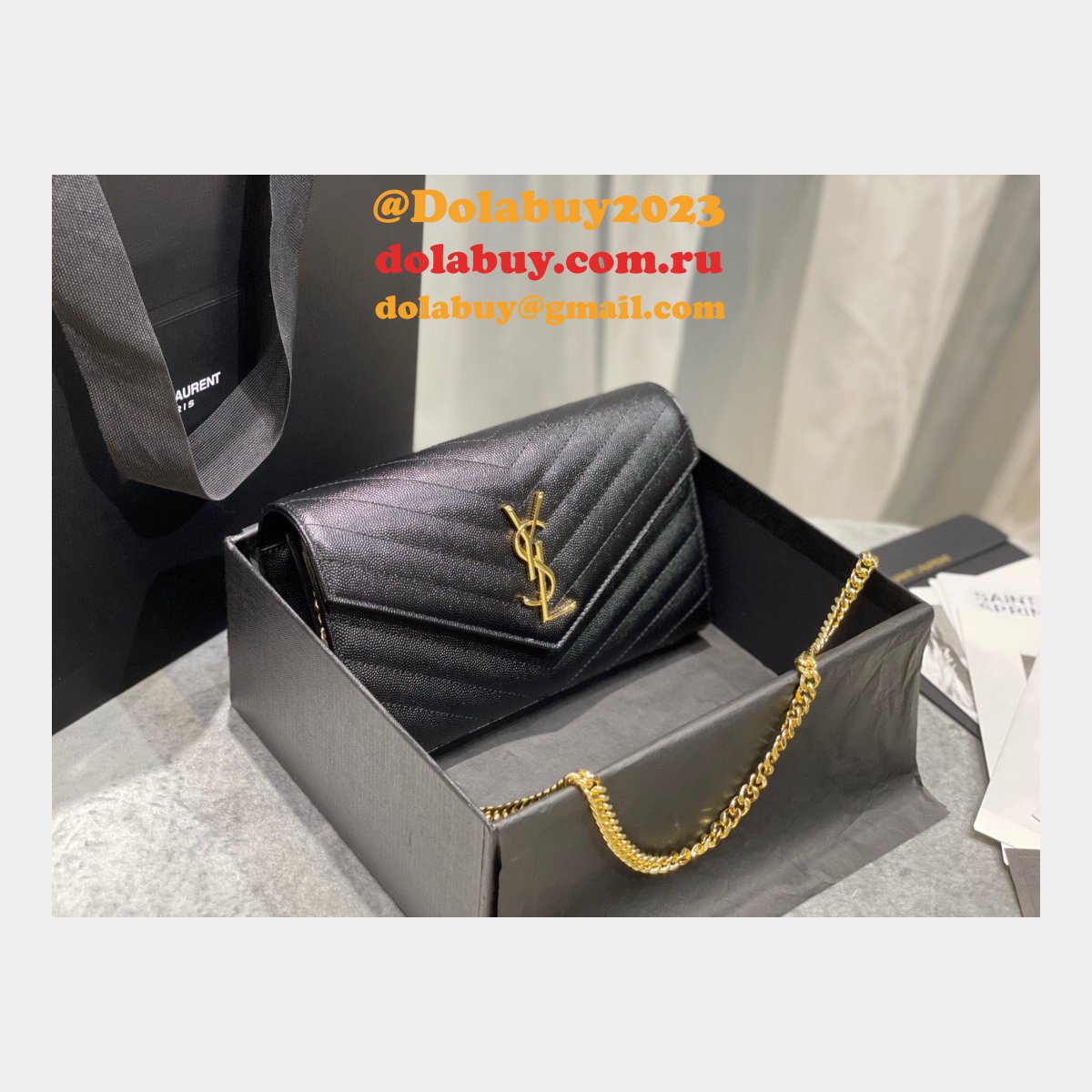 Top Sales Replica Saint Laurent 377828 Matelasse Chain Wallet Cassandre