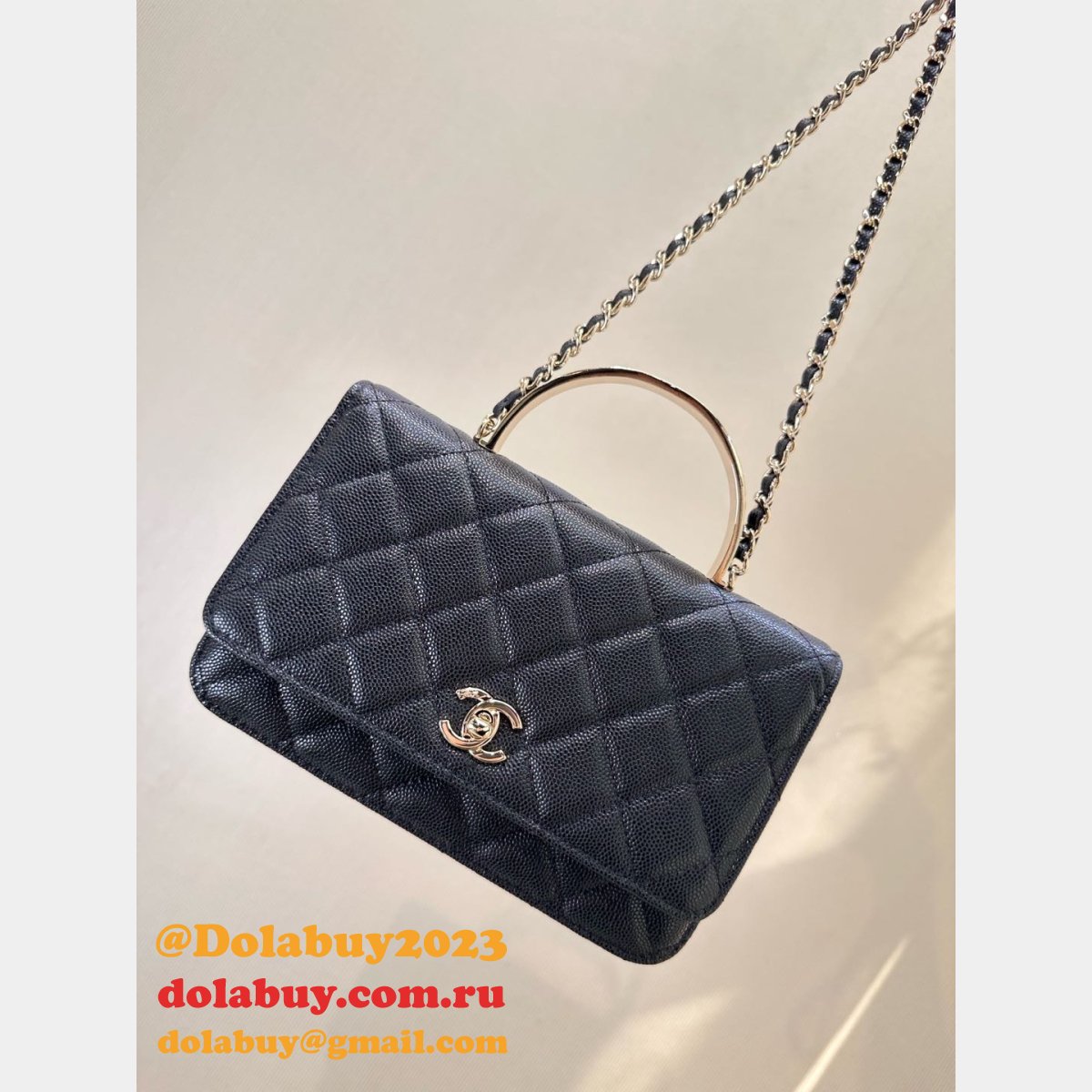 Top Quality Replica Clutch AP4853 Chain Black Handle Bag