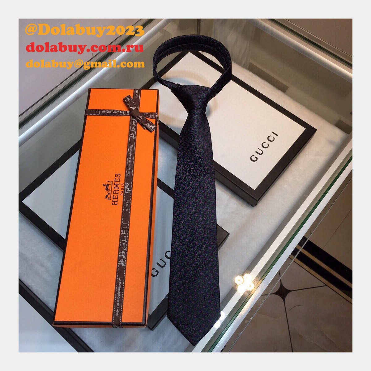 Hermes Replica Mens Silk Tie Geometric Pattern