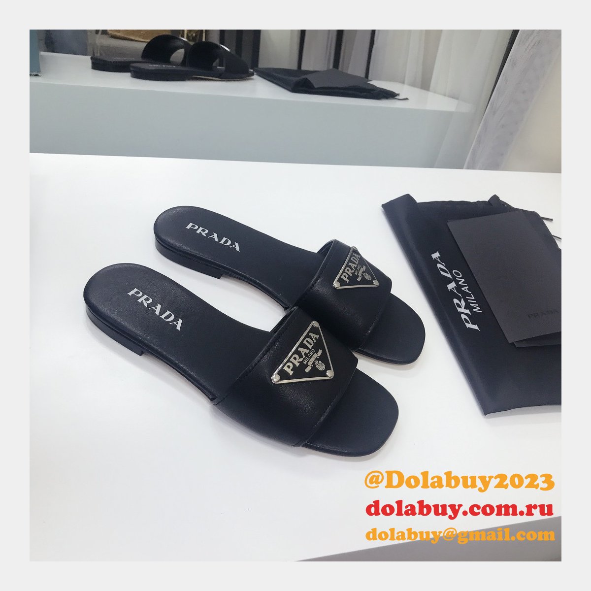 Replica Prada Logo cutout White And Black Calfskin leather sandals