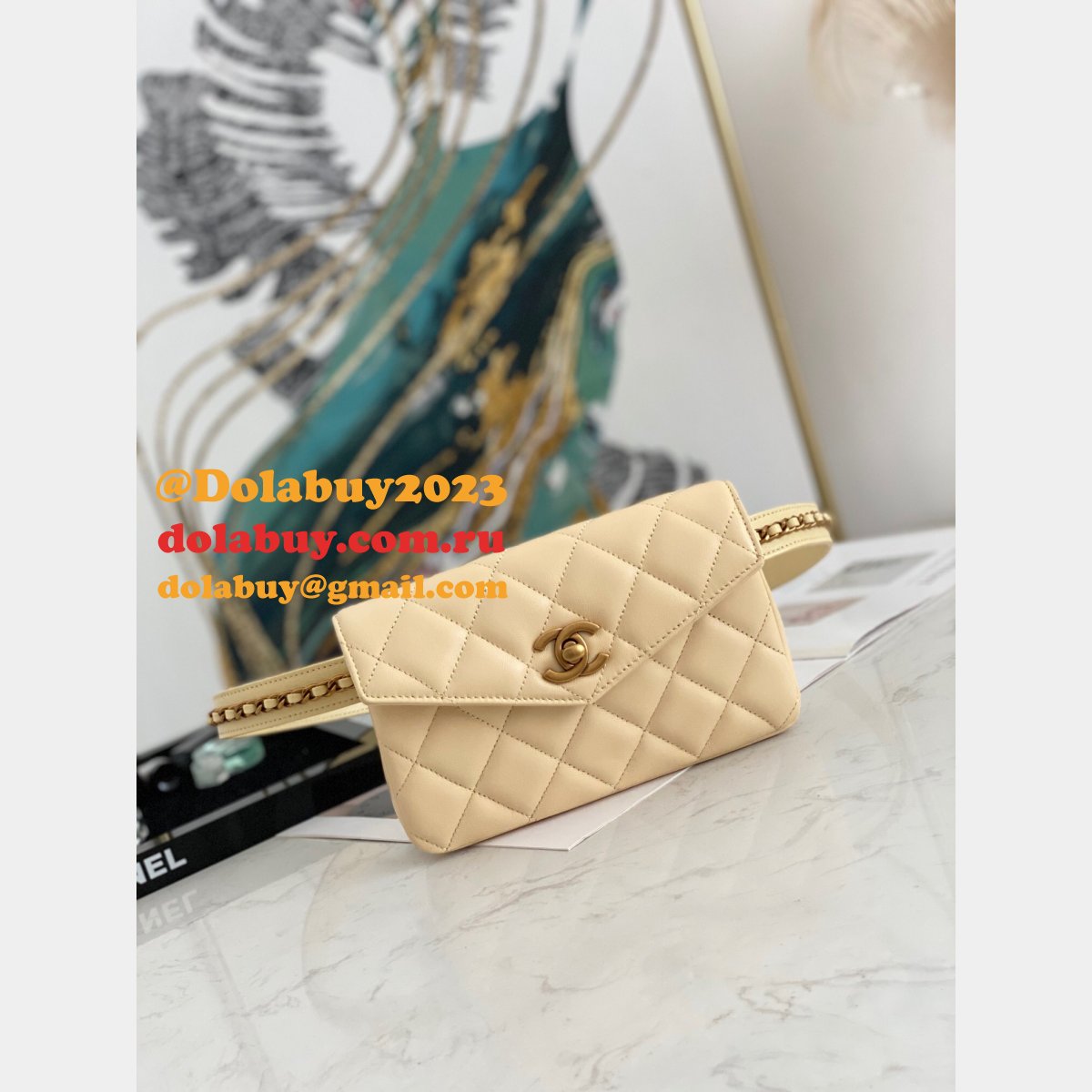 Fashion 1:1 Belt Replica Bag 99009 Lambskin & Gold Metal