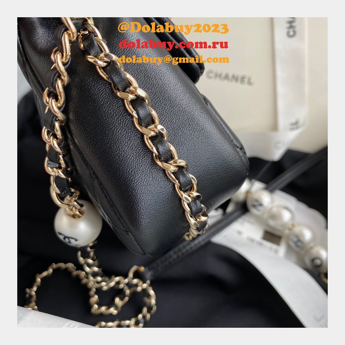 CC Replica Pearl CF Classic Flap 18cm Black/White Bags