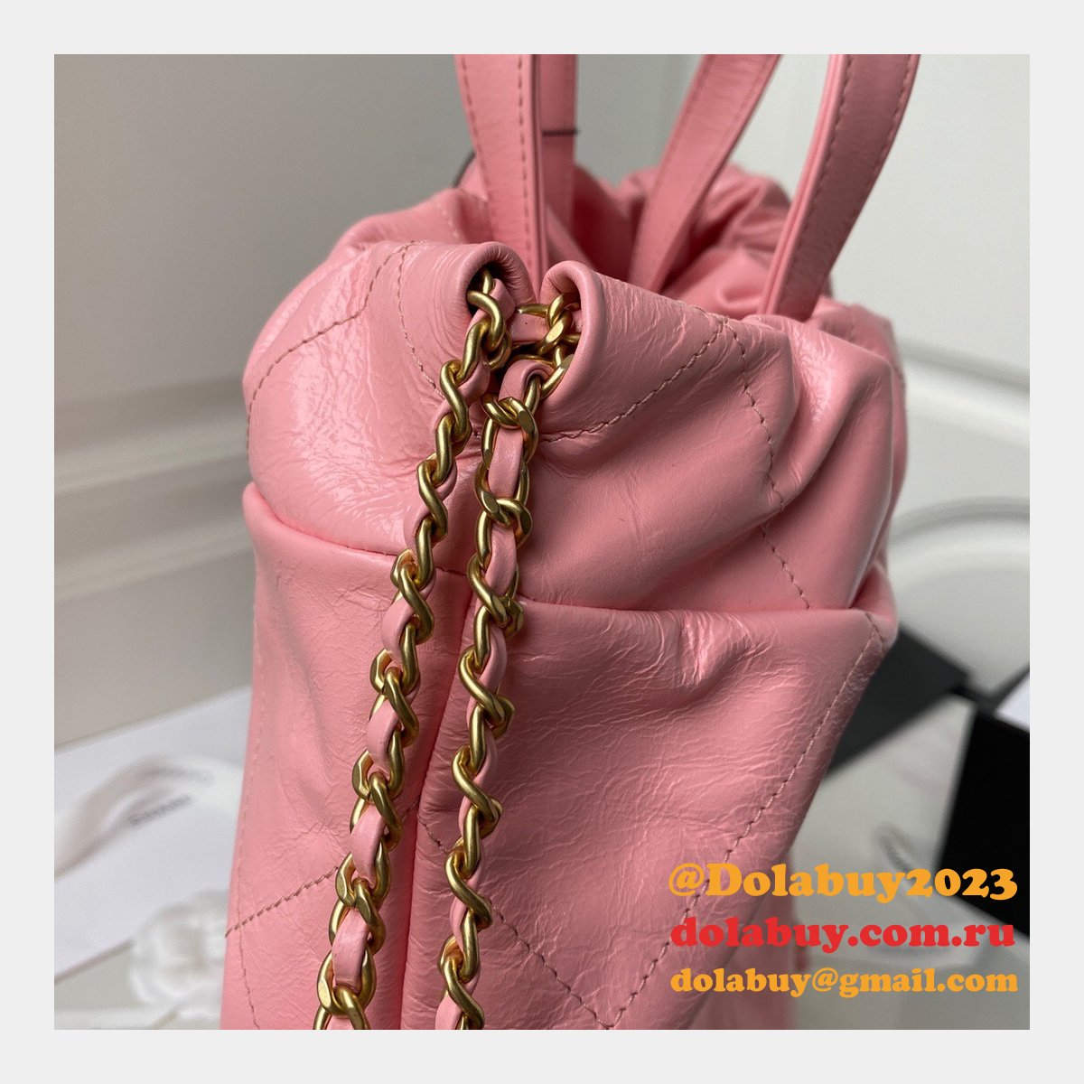 Designer 22 Replica Backpack Shiny Calfskin AS3313 Gold-Tone Metal