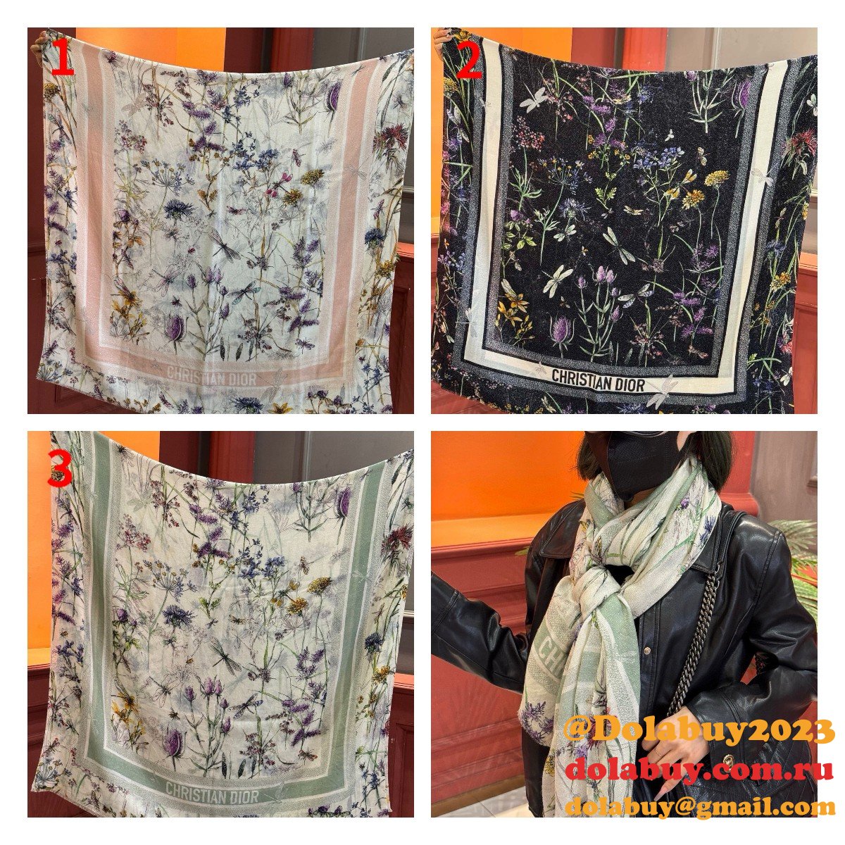 Luxury Dior Sun Goddess Silver Silk Scarf
