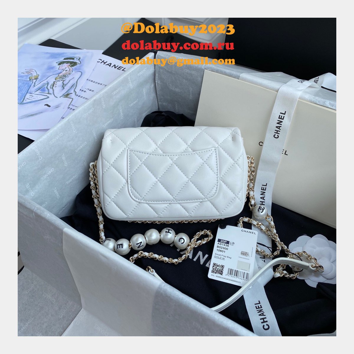 CC Replica Pearl CF Classic Flap 18cm Black/White Bags