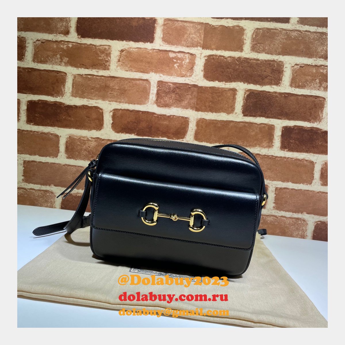 G*u*i horsebit 1955 small shoulder 645454 black army green white bag
