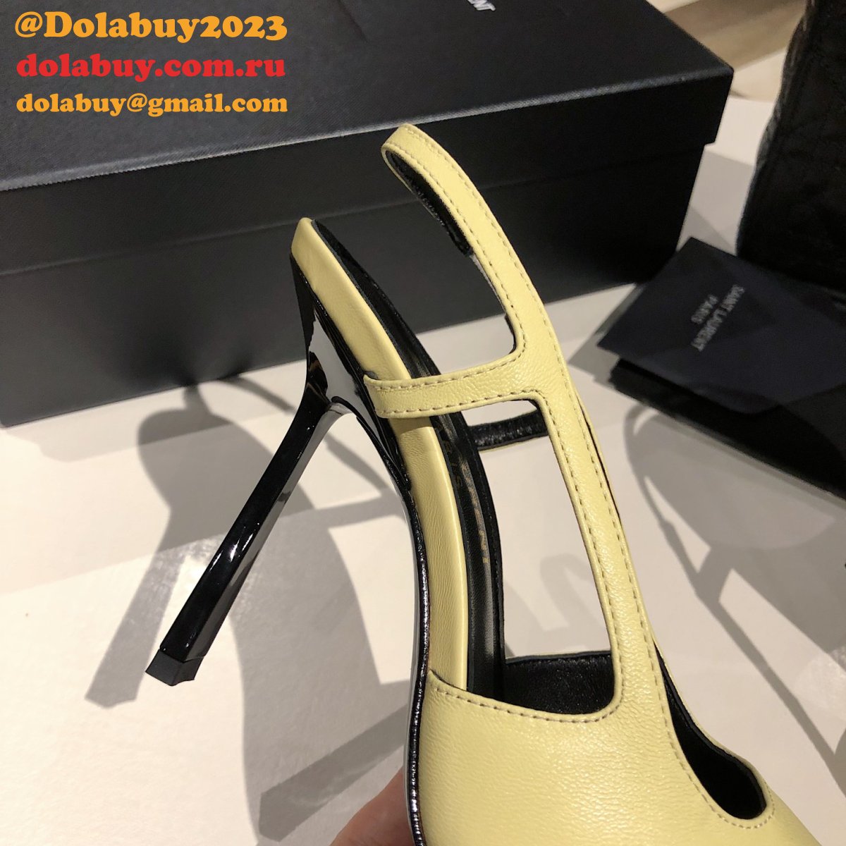 Luxury Saint Laurent Slingback Pumps In Patent Leather