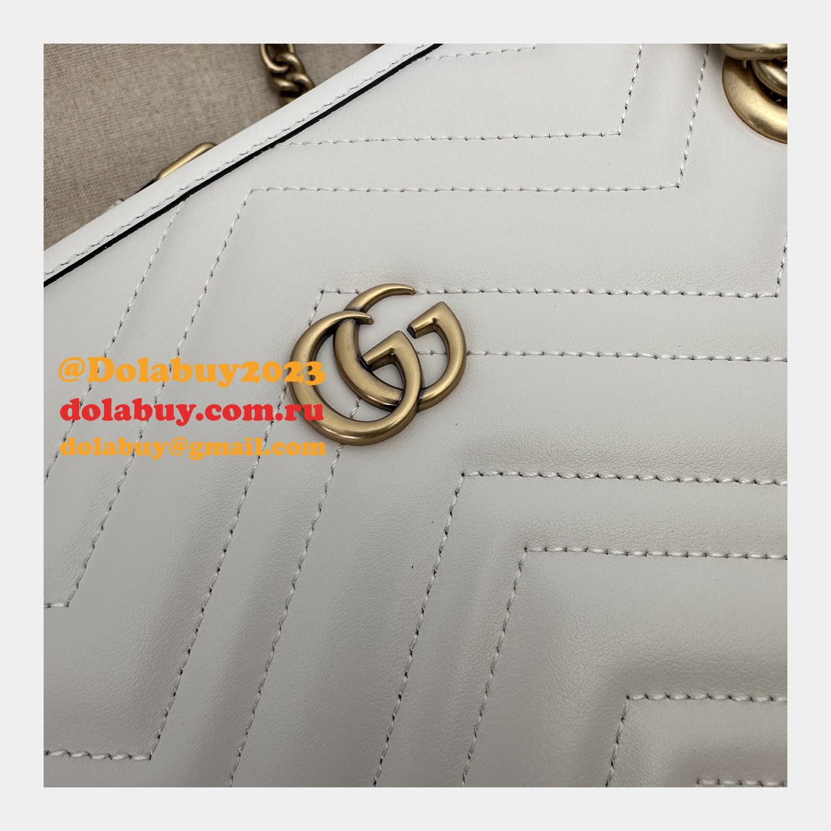 tote gg marmont white/black 779724 G*u*i replica bag
