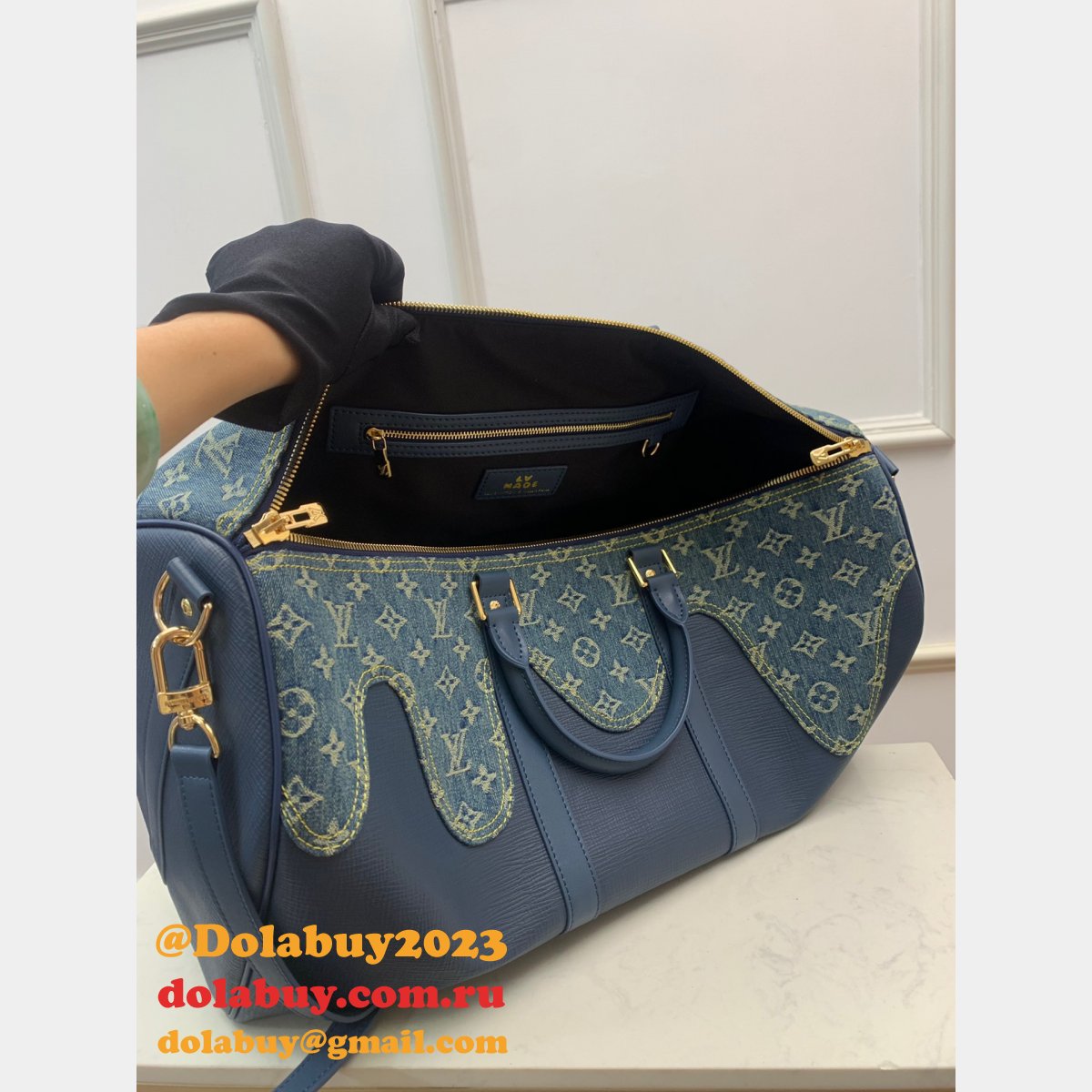 Replicas Shop Louis Vuitton 2022 Keepall Bandoulière 50 Other Leathers M45975 Blue