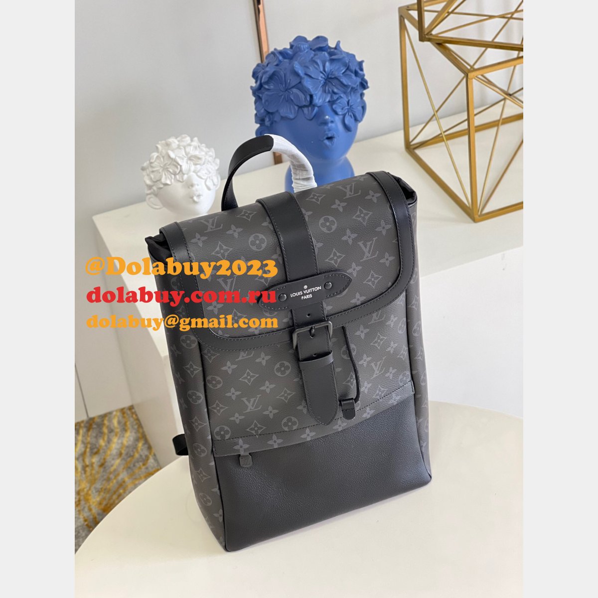 Wholesale Louis Vuitton 1:1 Replica m45913 Saumur Backpack Monogram Eclipse Canvas