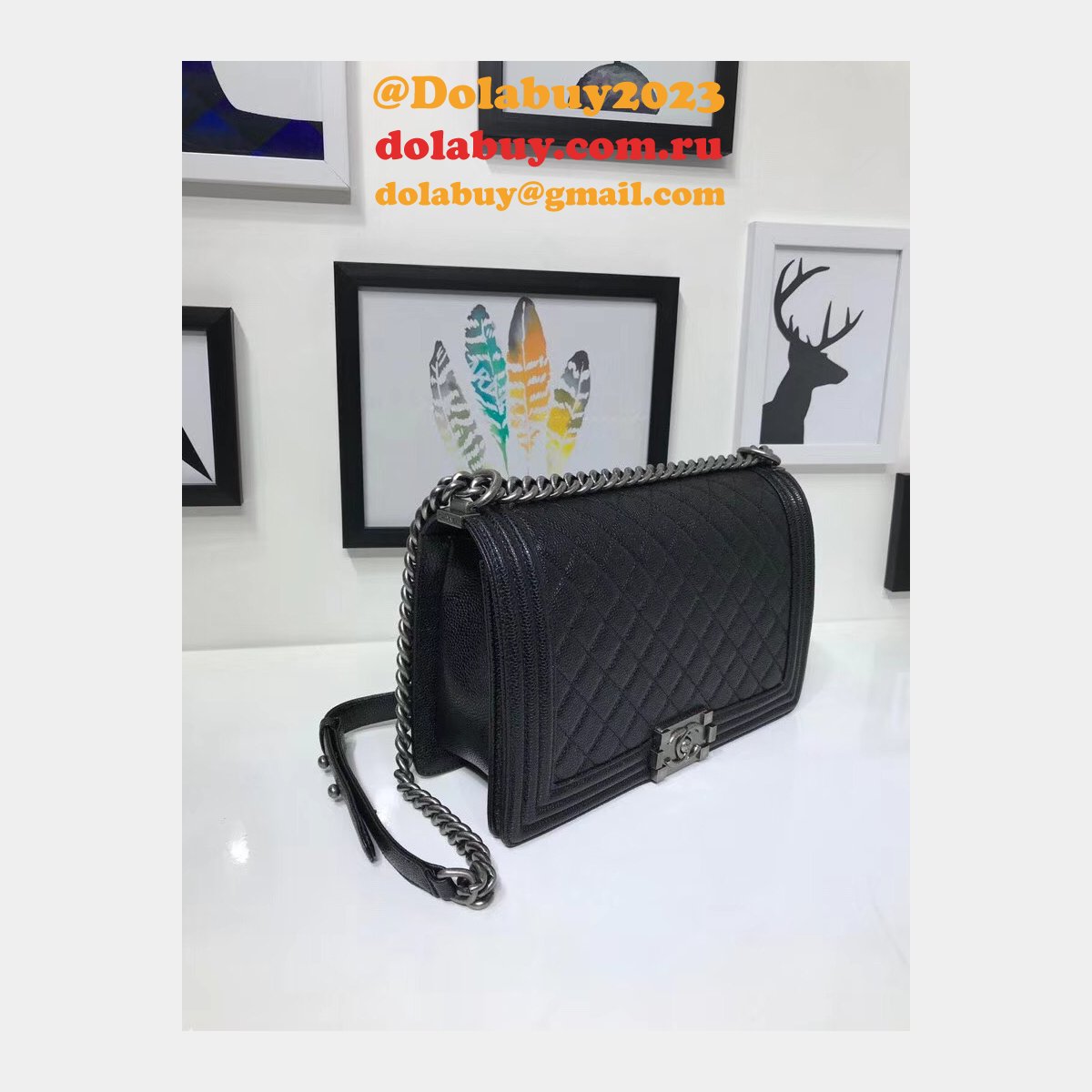Top Quality CC Le Boy Cheap Mall Black Bags Caviar 28cm
